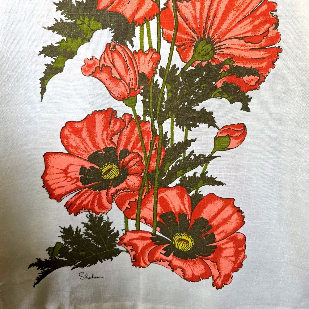 Vtg 60s ALFRED SHAHEEN Poppy Print Hawaiian Cheongsam Dress Hand Printed Hawaii - Picture 3 of 16